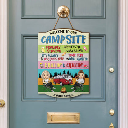 Proudly Serving Whatever You Bring - Gift For Camping Lover - Personalized Custom Shaped Wood Sign