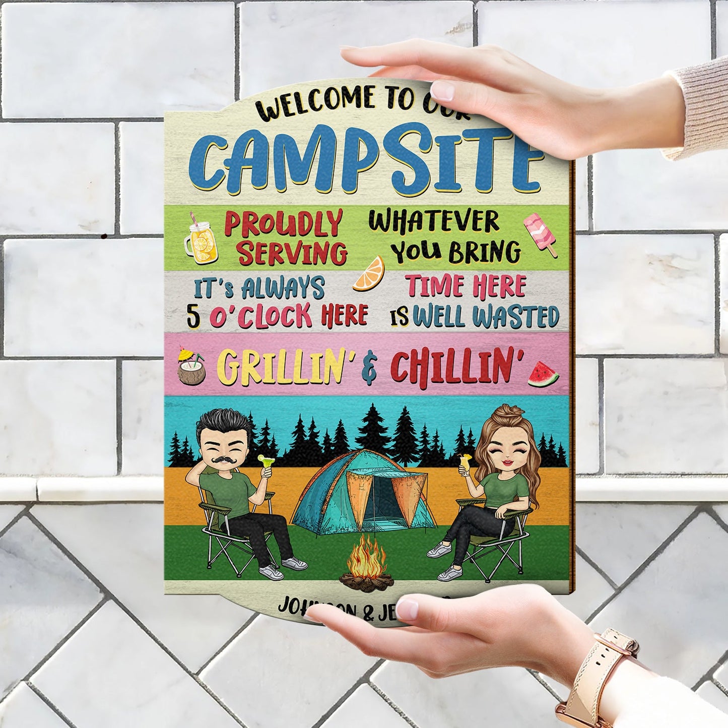 Proudly Serving Whatever You Bring - Gift For Camping Lover - Personalized Custom Shaped Wood Sign