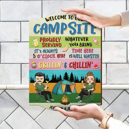 Proudly Serving Whatever You Bring - Gift For Camping Lover - Personalized Custom Shaped Wood Sign