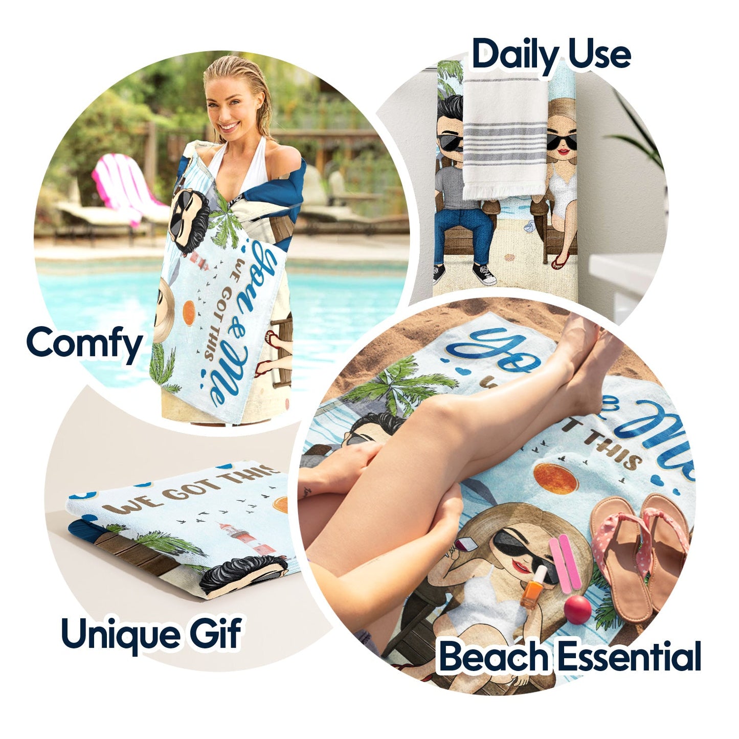 Hubby Wifey Season - Gift For Couple, Summer Vibe - Personalized Custom Beach Towel