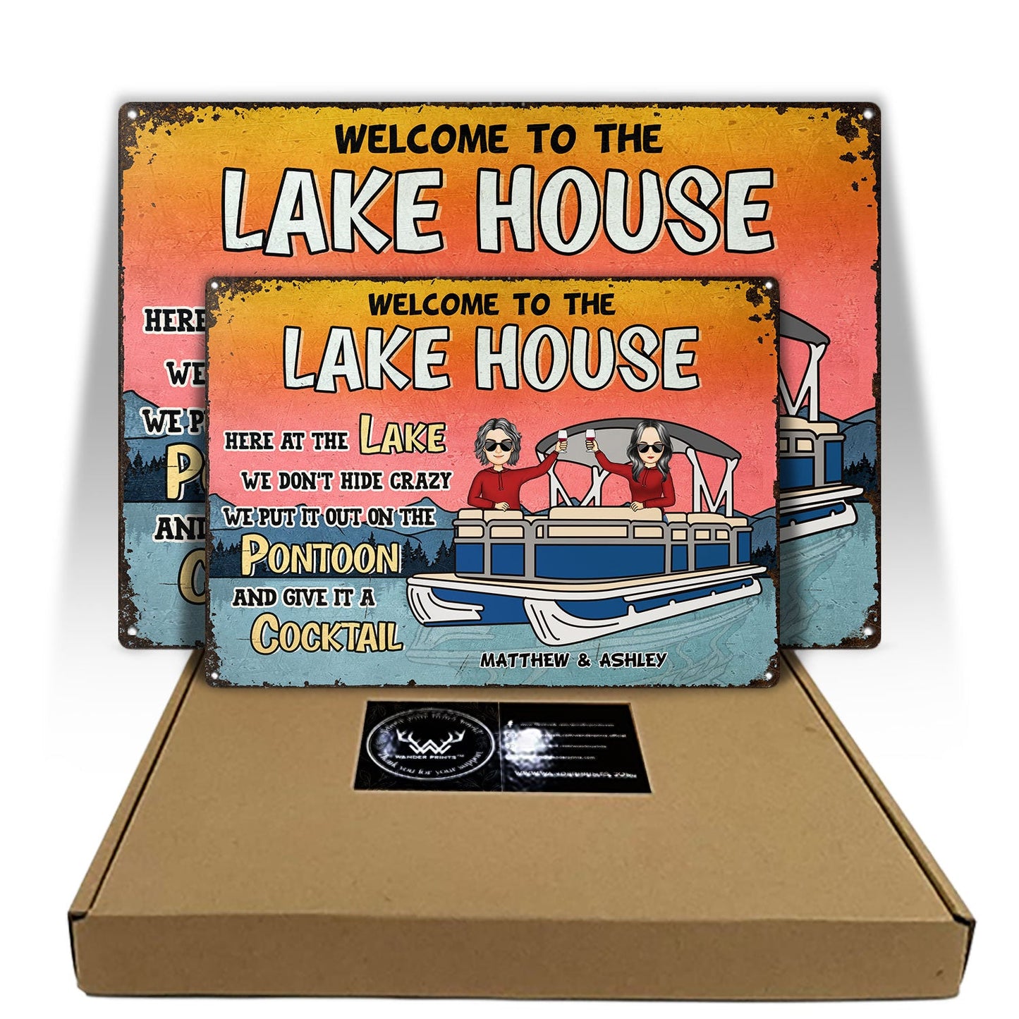 Here At The Lake We Don't Hide - Gift For Pontoon Owner - Personalized Custom Classic Metal Signs