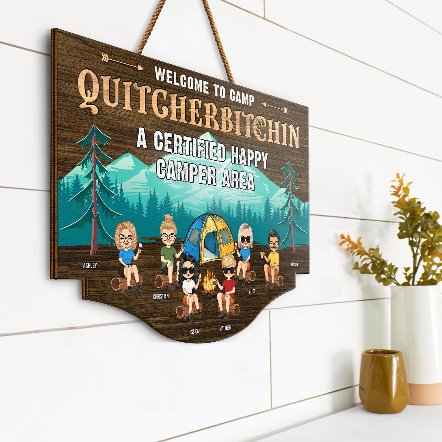 A Certified Happy Camper Area - Gift For Camping Lover - Personalized Custom Shaped Wood Sign