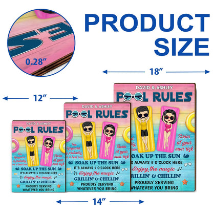 Pool Rules Swim At Your Own Risk Grilling Couple Husband Wife - Pool Sign - Personalized Custom Shaped Wood Sign