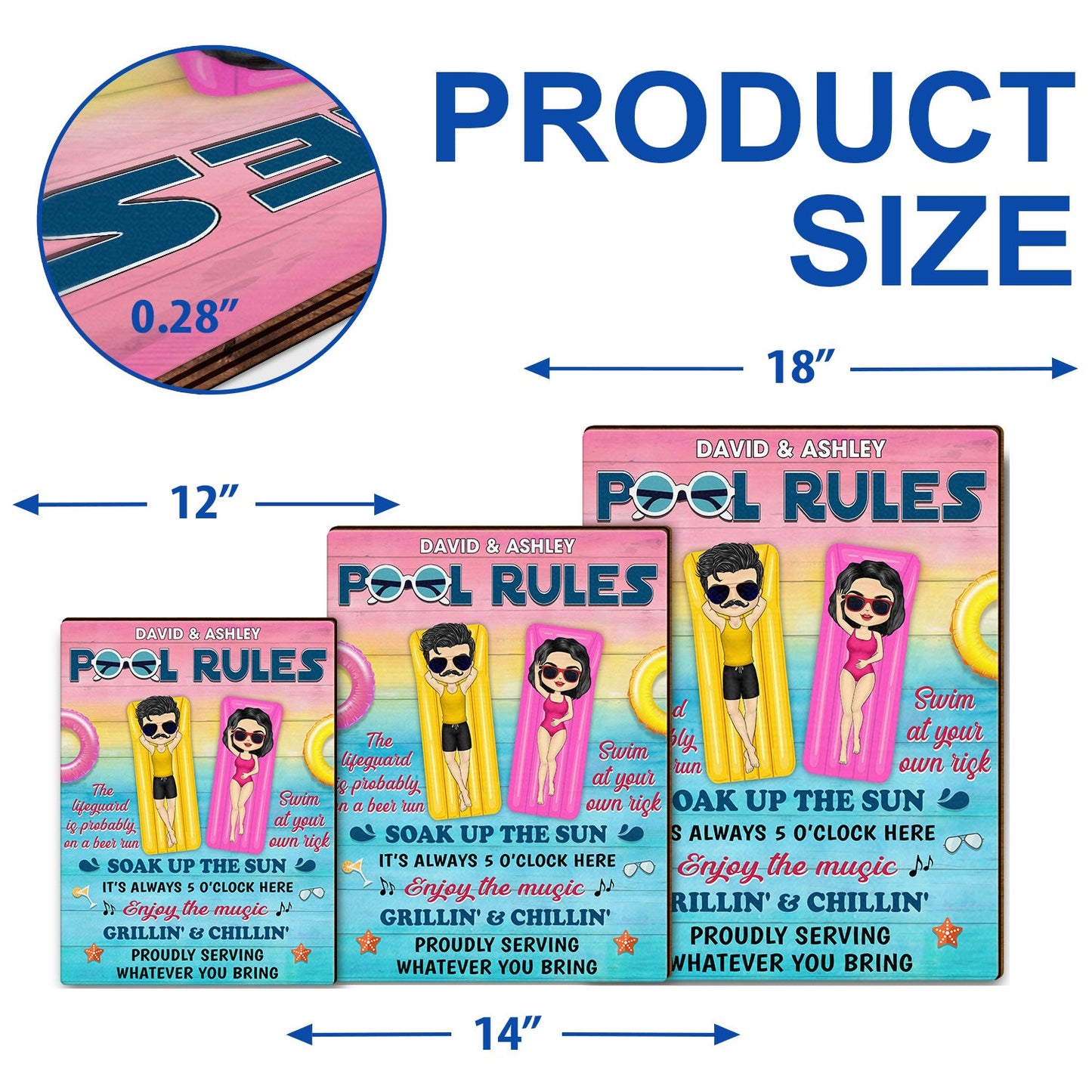 Pool Rules Swim At Your Own Risk Grilling Couple Husband Wife - Pool Sign - Personalized Custom Shaped Wood Sign