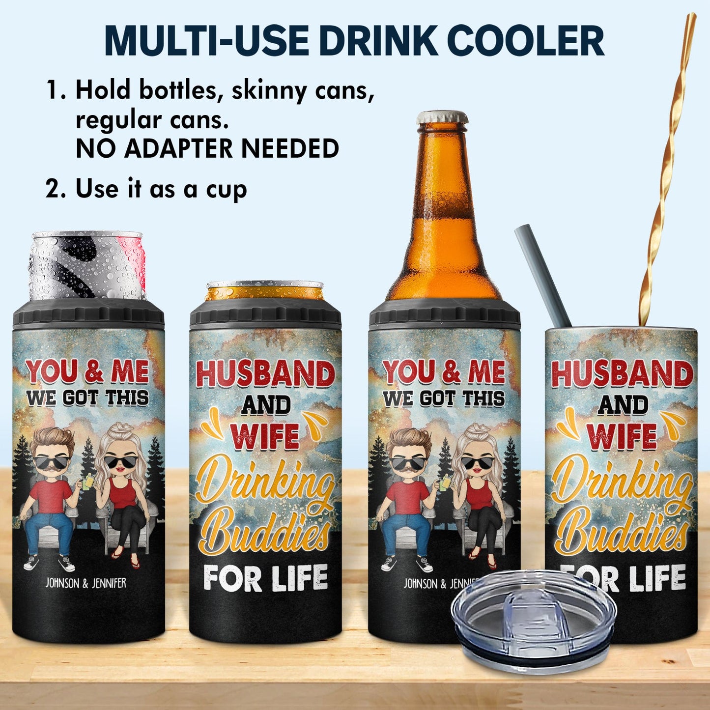 Drinking Buddie For Life - Gift For Couples - Personalized Custom 4 In 1 Can Cooler Tumbler