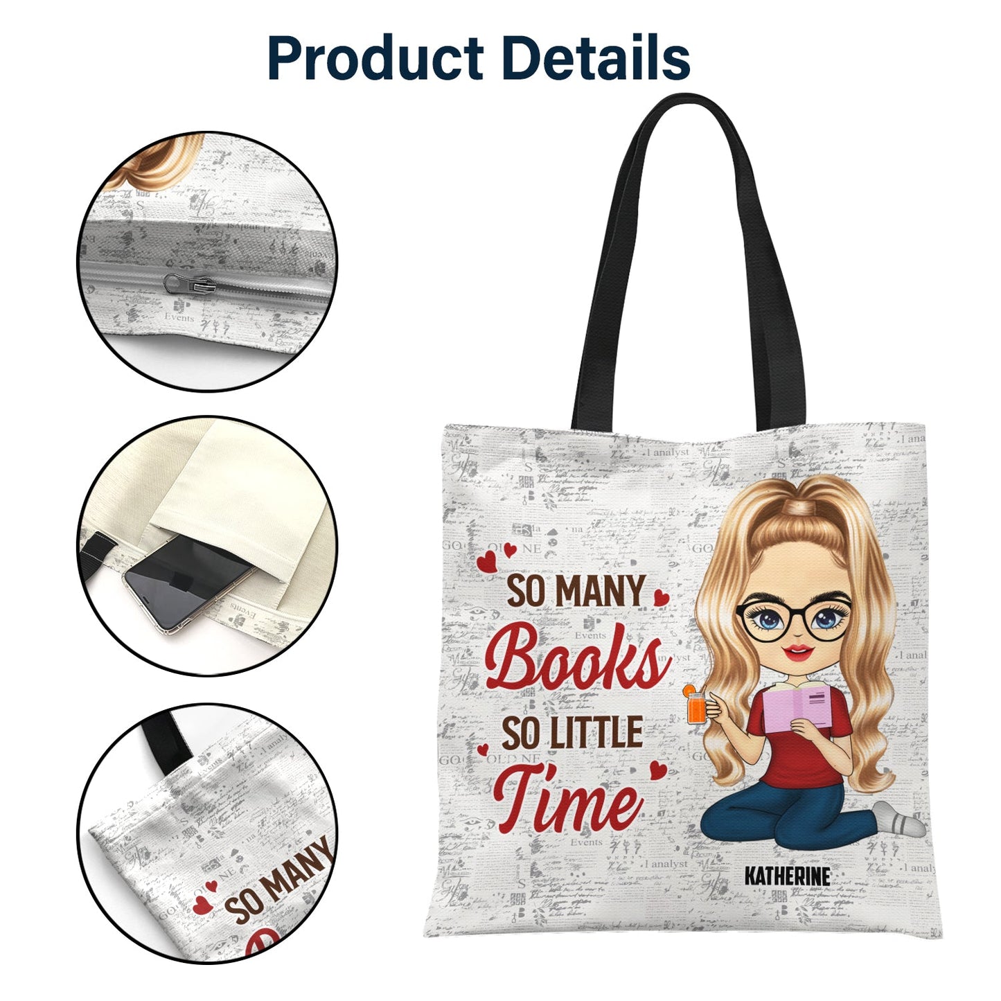 Girl Who Loves Books - Gift For Reading Lovers - Personalized Custom Zippered Canvas Bag