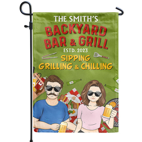 Sipping Grilling & Chilling - Backyard Decoration, Gift For Couples - Personalized Custom Flag