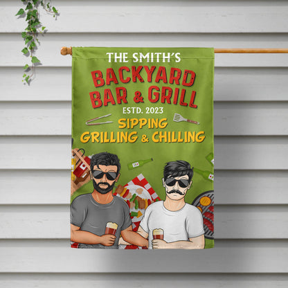 Sipping Grilling & Chilling - Backyard Decoration, Gift For Couples - Personalized Custom Flag