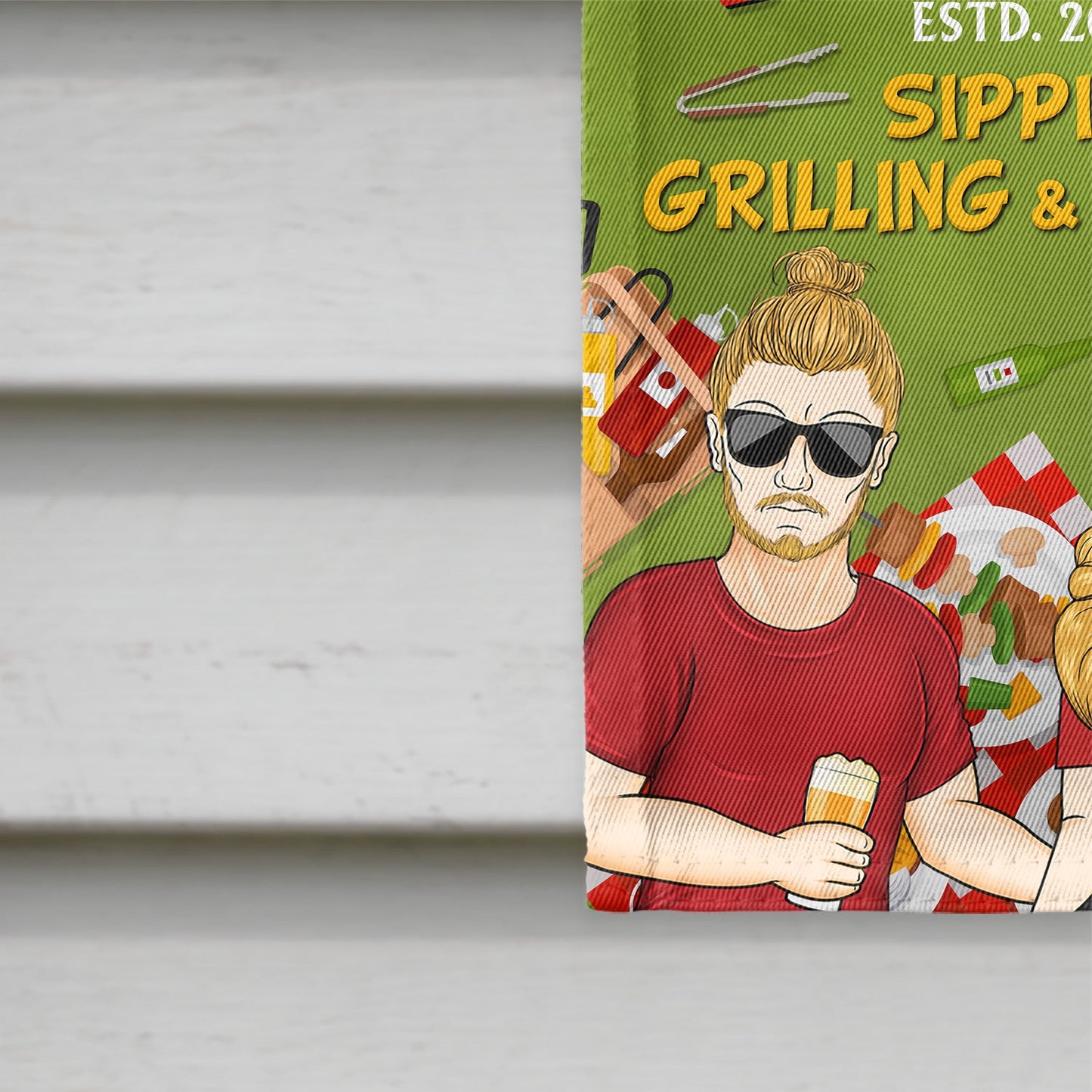 Sipping Grilling & Chilling - Backyard Decoration, Gift For Couples - Personalized Custom Flag