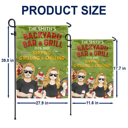 Sipping Grilling & Chilling - Backyard Decoration, Gift For Couples - Personalized Custom Flag