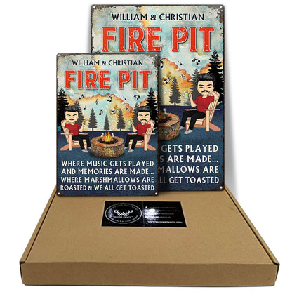 Where Music Gets Played And Memories Are Made Chibi Couple - Fire Pit Patio Garden Backyard Decoration - Personalized Custom Classic Metal Signs