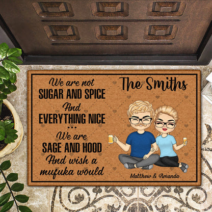We're Not Sugar And Spice And Everything Nice - Family Gift - Personalized Custom Doormat
