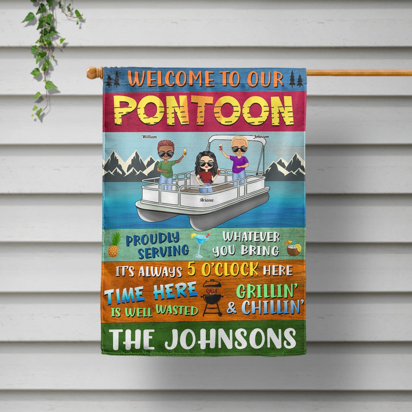 It's Always 5 O' Clock Here Well Wasted - Gift For Pontoon Owners - Personalized Custom Flag