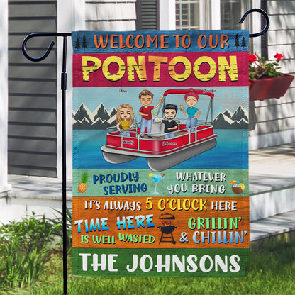 It's Always 5 O' Clock Here Well Wasted - Gift For Pontoon Owners - Personalized Custom Flag