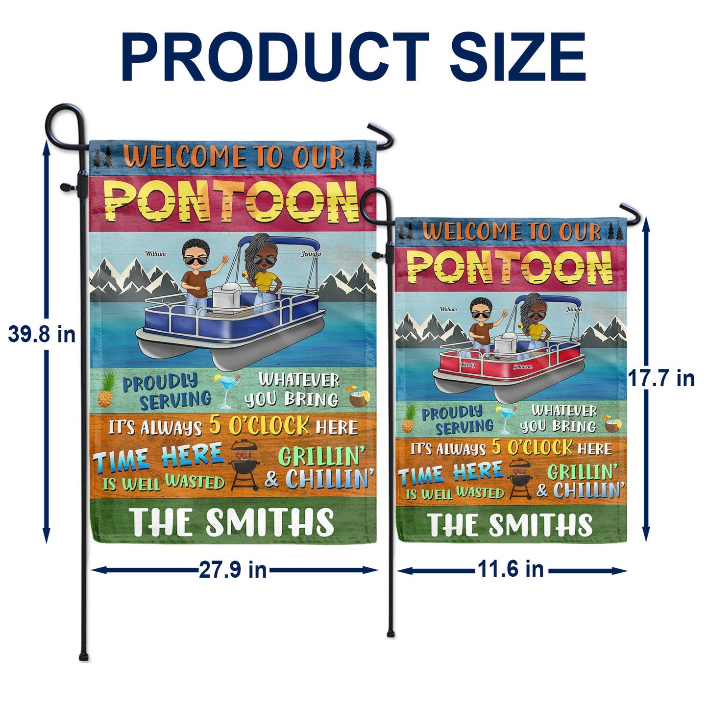 It's Always 5 O' Clock Here Well Wasted - Gift For Pontoon Owners - Personalized Custom Flag