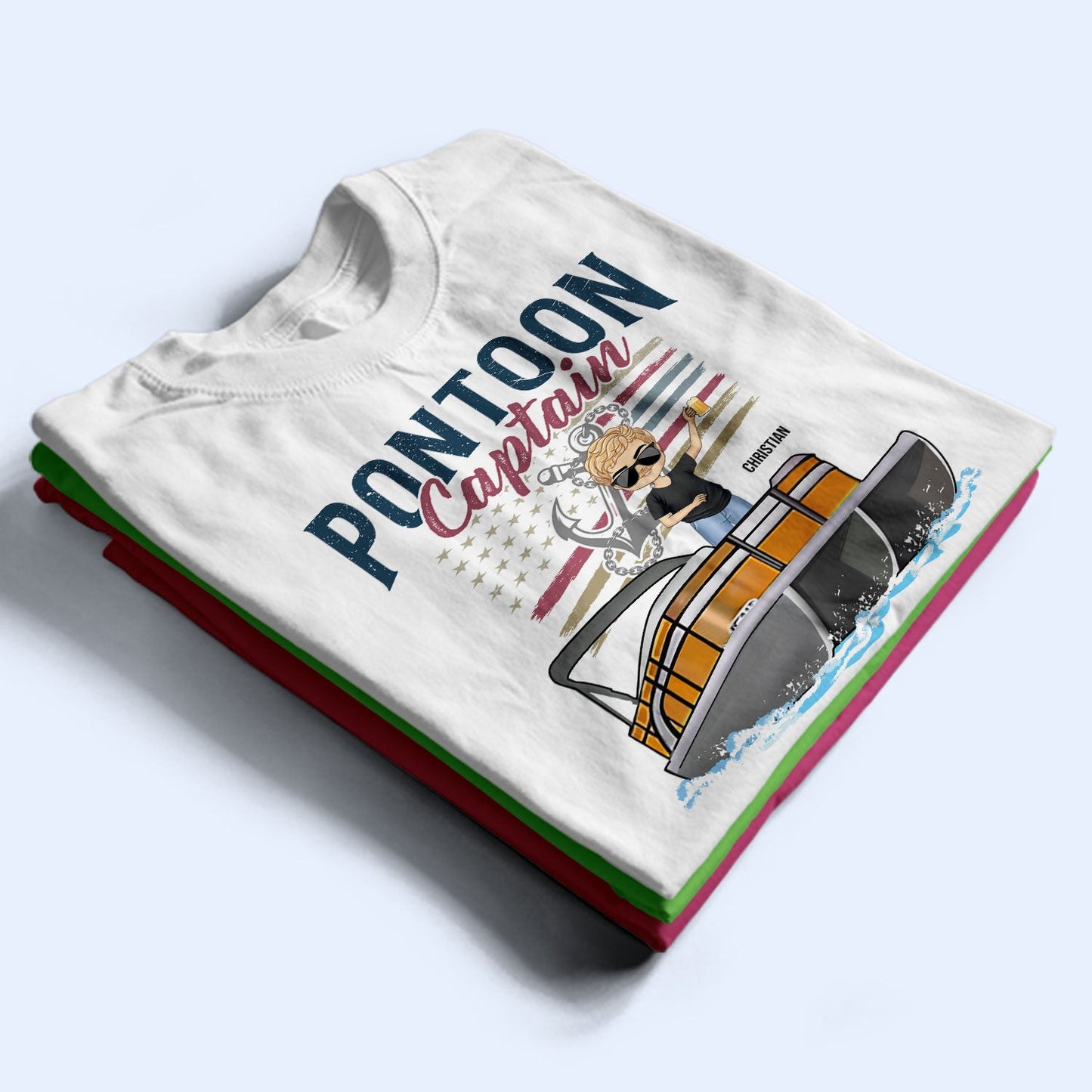 Pontoon Captain Stars & Stripes - Gift For Pontoon Owners - Personalized Custom T Shirt