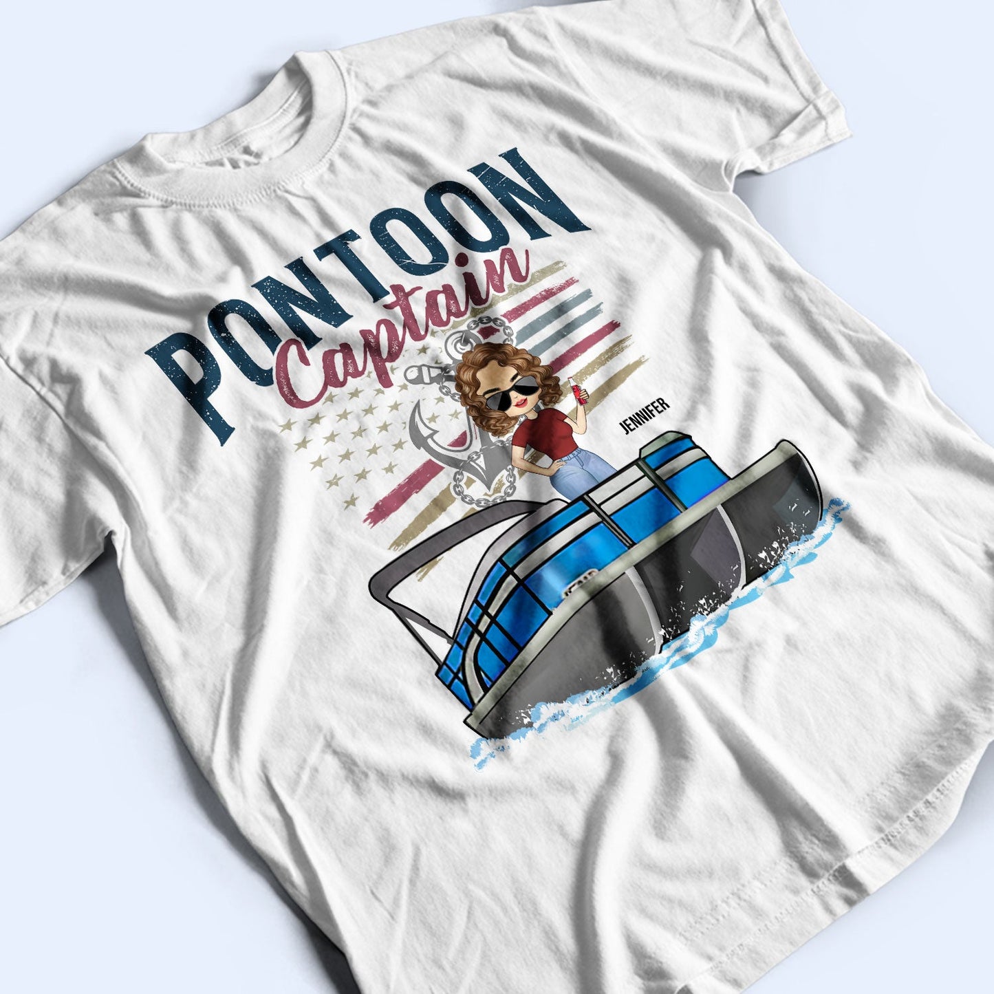 Pontoon Captain Stars & Stripes - Gift For Pontoon Owners - Personalized Custom T Shirt