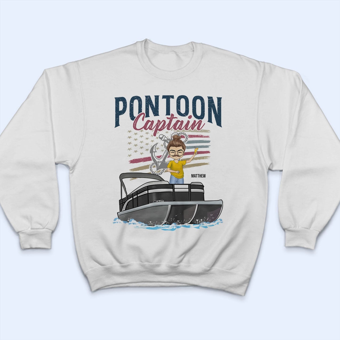 Pontoon Captain Stars & Stripes - Gift For Pontoon Owners - Personalized Custom T Shirt