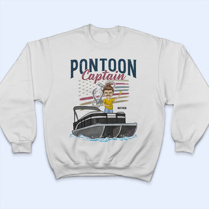 Pontoon Captain Stars & Stripes - Gift For Pontoon Owners - Personalized Custom T Shirt