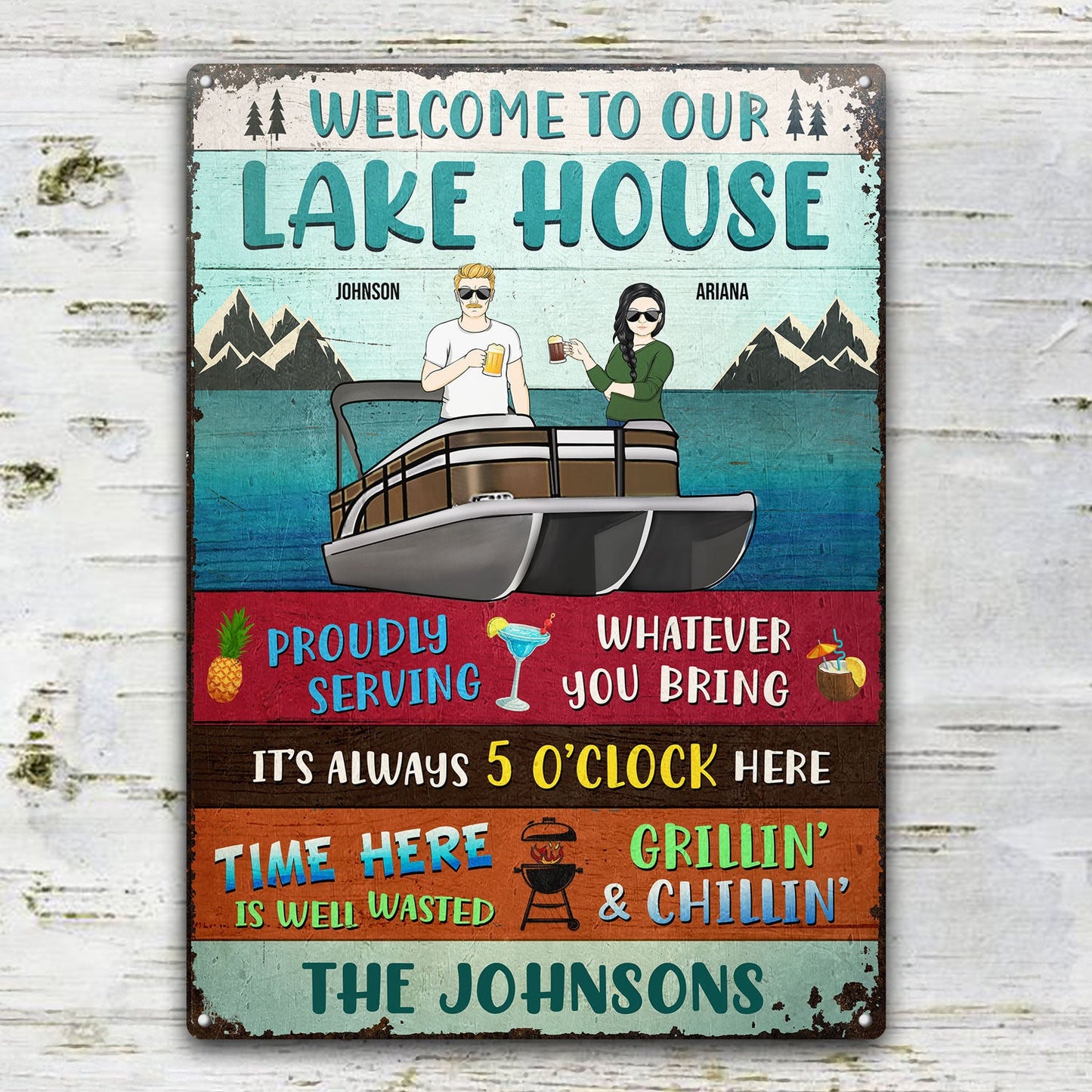 Welcome To Our Lake House Pontoon Time Here Is Well Wasted - Gift For Pontoon Owners - Personalized Custom Classic Metal Signs