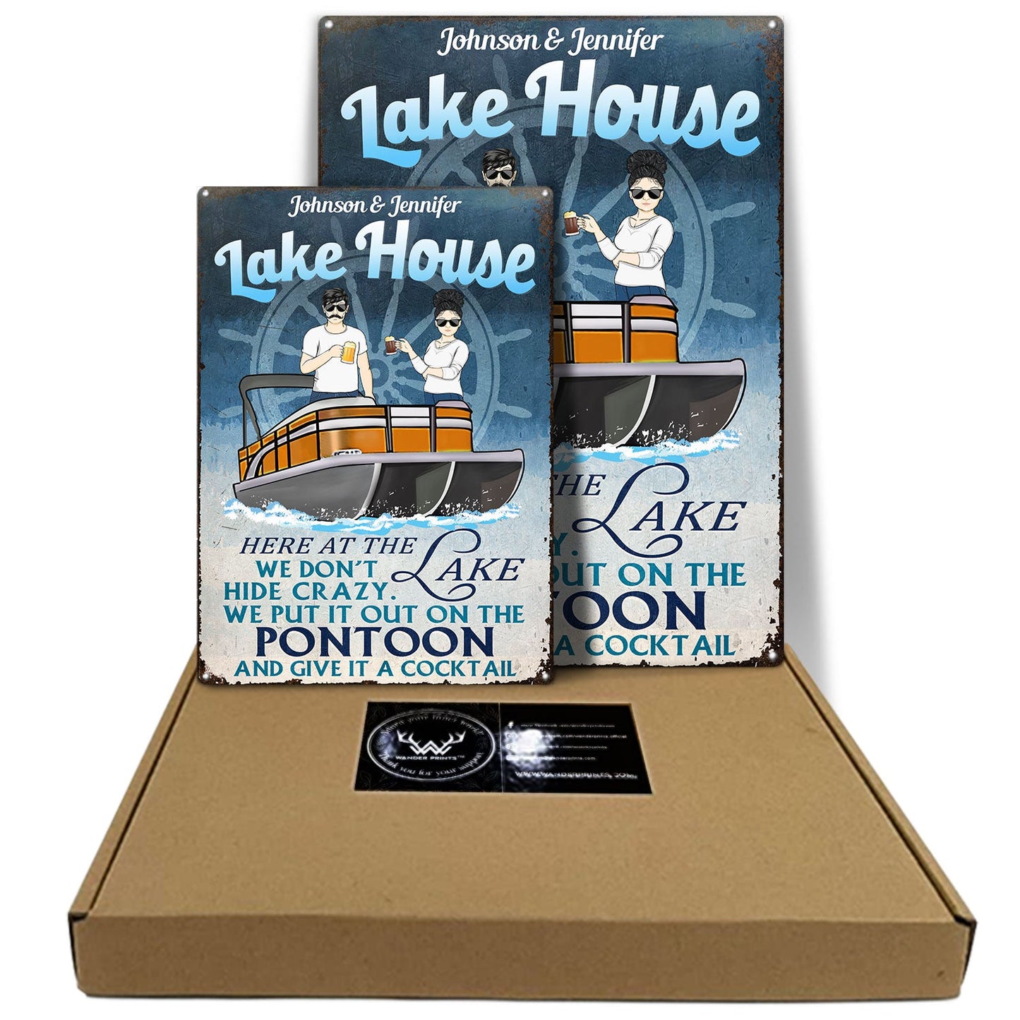 Here At The Lake We Don't Hide Crazy - Gift For Pontoon Lovers - Personalized Custom Classic Metal Signs