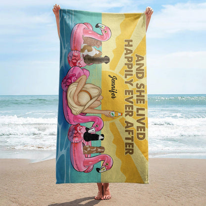 And She Lived Happily Ever After Dog Back - Birthday Gift For Beach, Travel Lovers - Personalized Beach Towel