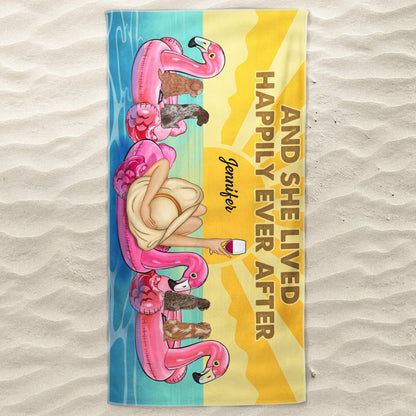 And She Lived Happily Ever After Dog Back - Birthday Gift For Beach, Travel Lovers - Personalized Beach Towel