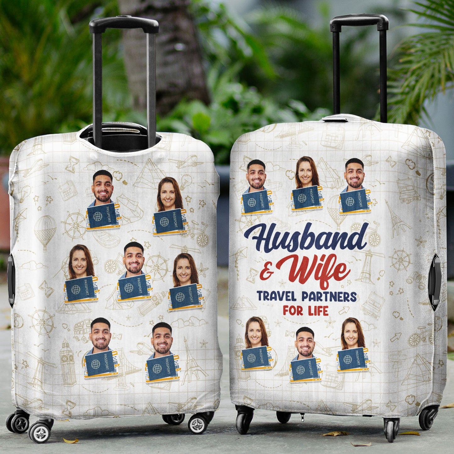 Custom Photo Husband & Wife Travel Partners For Life - Birthday, Anniversary Gift For Travel Couples - Personalized Luggage Cover