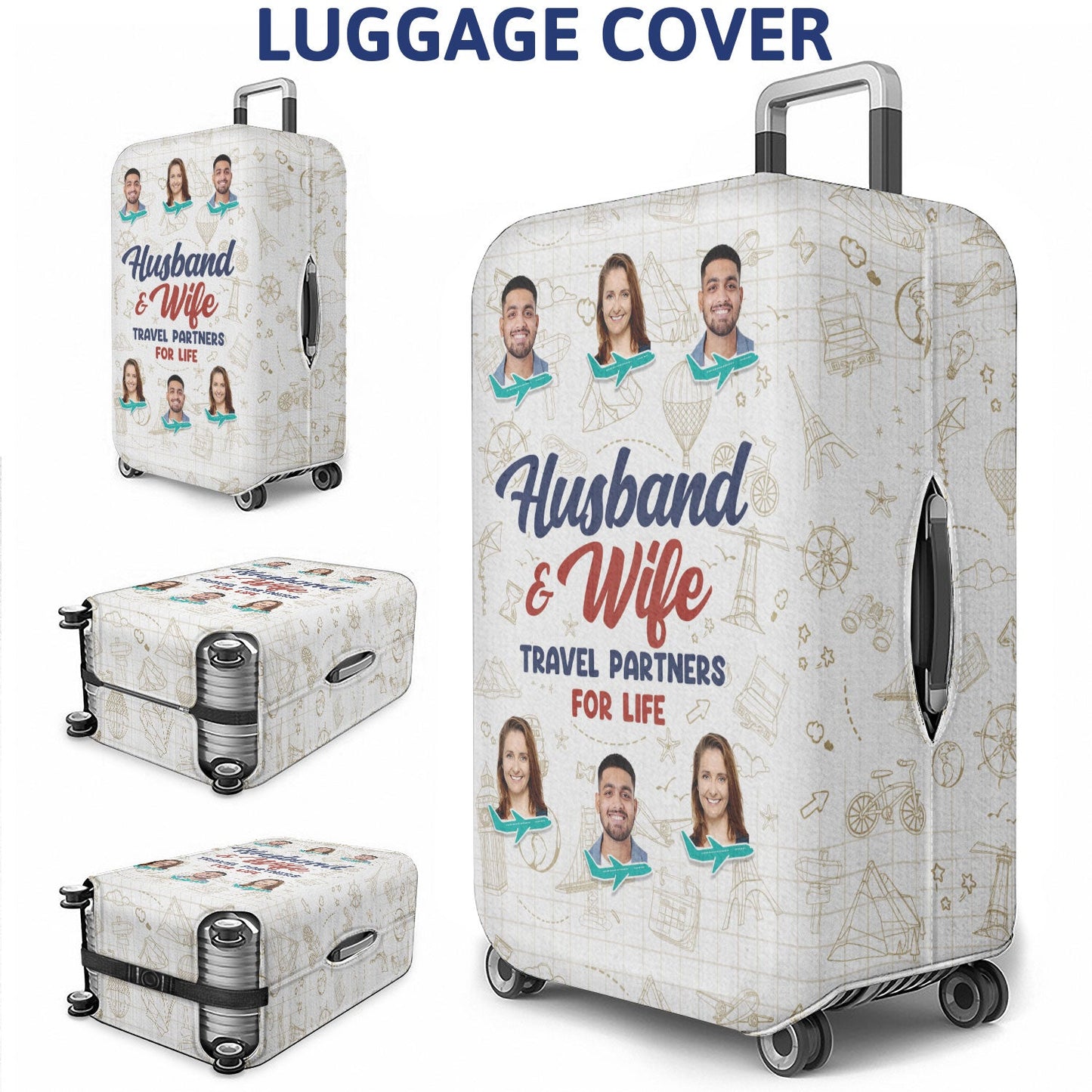 Custom Photo Husband & Wife Travel Partners For Life - Birthday, Anniversary Gift For Travel Couples - Personalized Luggage Cover