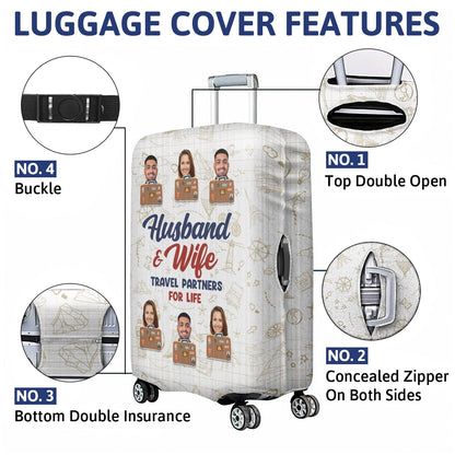 Custom Photo Husband & Wife Travel Partners For Life - Birthday, Anniversary Gift For Travel Couples - Personalized Luggage Cover