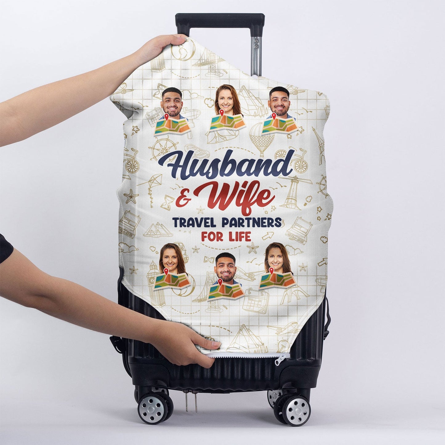 Custom Photo Husband & Wife Travel Partners For Life - Birthday, Anniversary Gift For Travel Couples - Personalized Luggage Cover