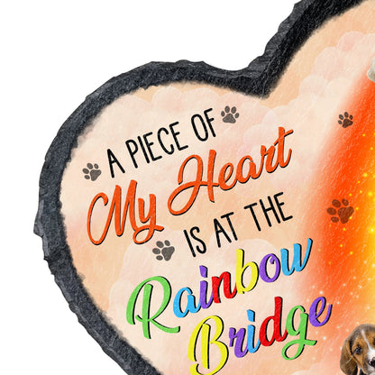 Custom Photo A Piece Of My Heart Is At The Rainbow Bridge - Dog Memorial Gift - Personalized Heart Memorial Garden Stone