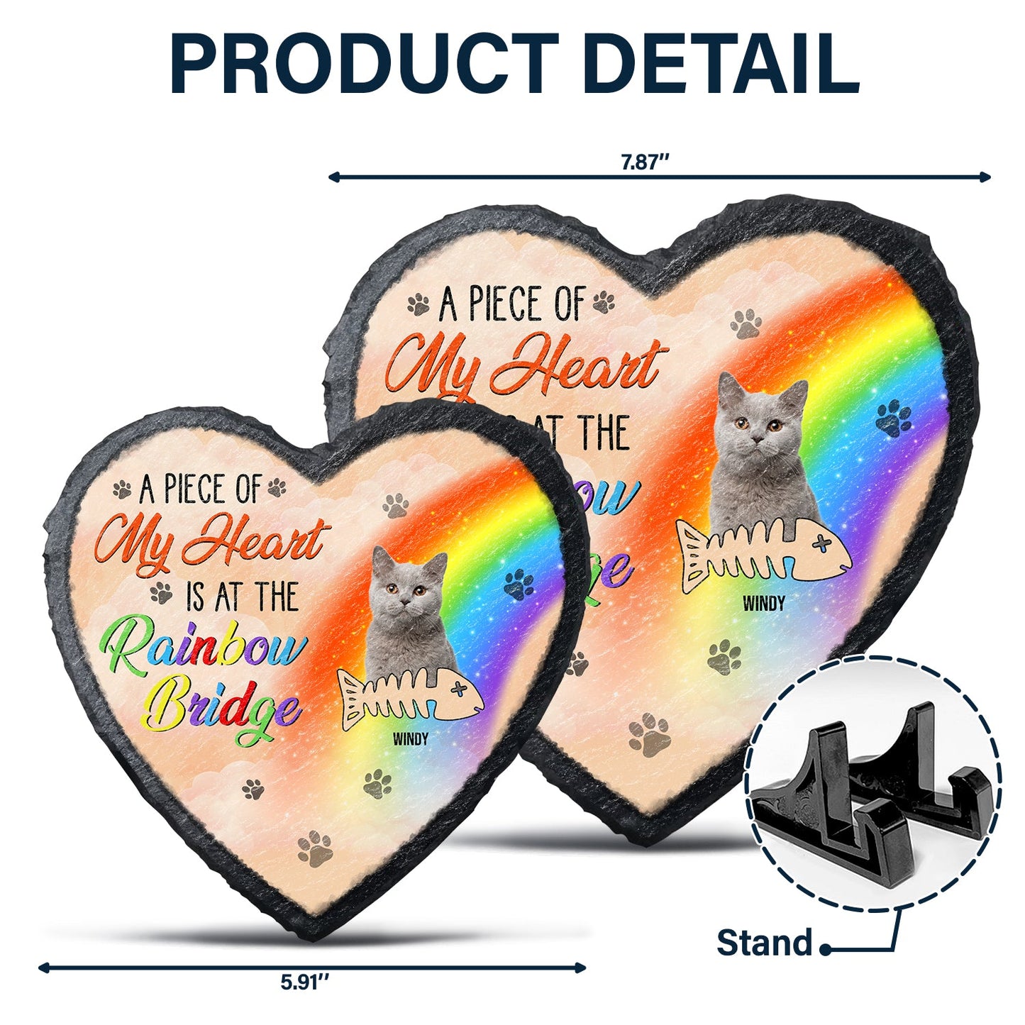 Custom Photo A Piece Of My Heart Is At The Rainbow Bridge - Dog Memorial Gift - Personalized Heart Memorial Garden Stone