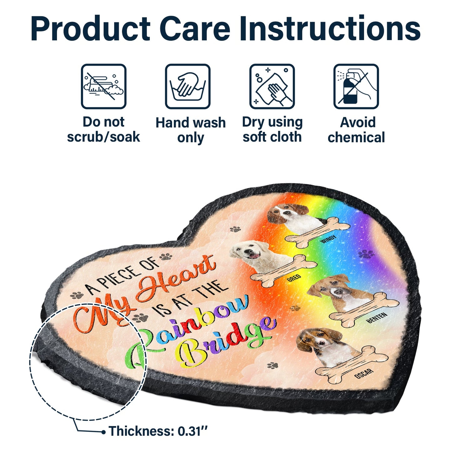 Custom Photo A Piece Of My Heart Is At The Rainbow Bridge - Dog Memorial Gift - Personalized Heart Memorial Garden Stone