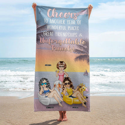 Cheers To Another Year Of Wonderful Place - Gift For Besties - Personalized Beach Towel