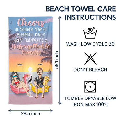 Cheers To Another Year Of Wonderful Place - Gift For Besties - Personalized Beach Towel