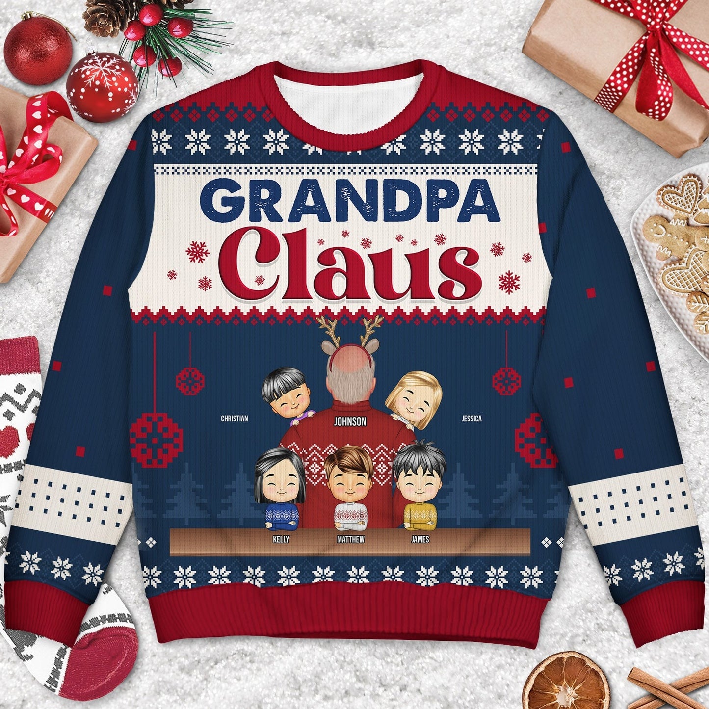 Grandpa Claus - Christmas Gift For Grandpa, Dad - Personalized Unisex Ugly Sweater