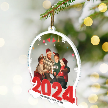 Custom Photo Family Red 2024 - Christmas Gift For Family - Personalized Custom Shaped Acrylic Ornament