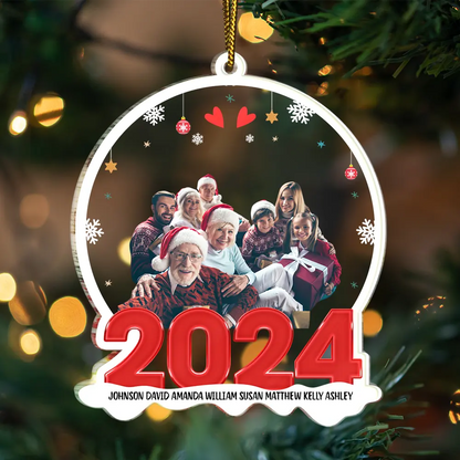 Custom Photo Family Red 2024 - Christmas Gift For Family - Personalized Custom Shaped Acrylic Ornament