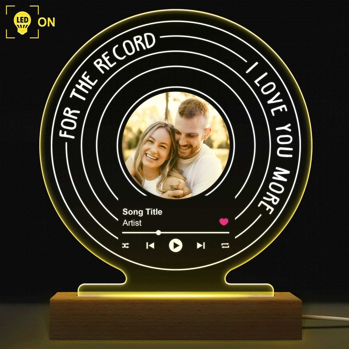 Custom Photo For The Record - Gift For Couples - Personalized 3D Led Light Wooden Base