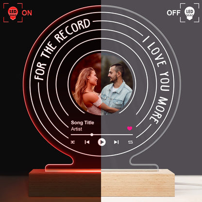 Custom Photo For The Record - Gift For Couples - Personalized 3D Led Light Wooden Base