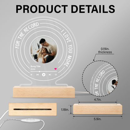 Custom Photo For The Record - Gift For Couples - Personalized 3D Led Light Wooden Base