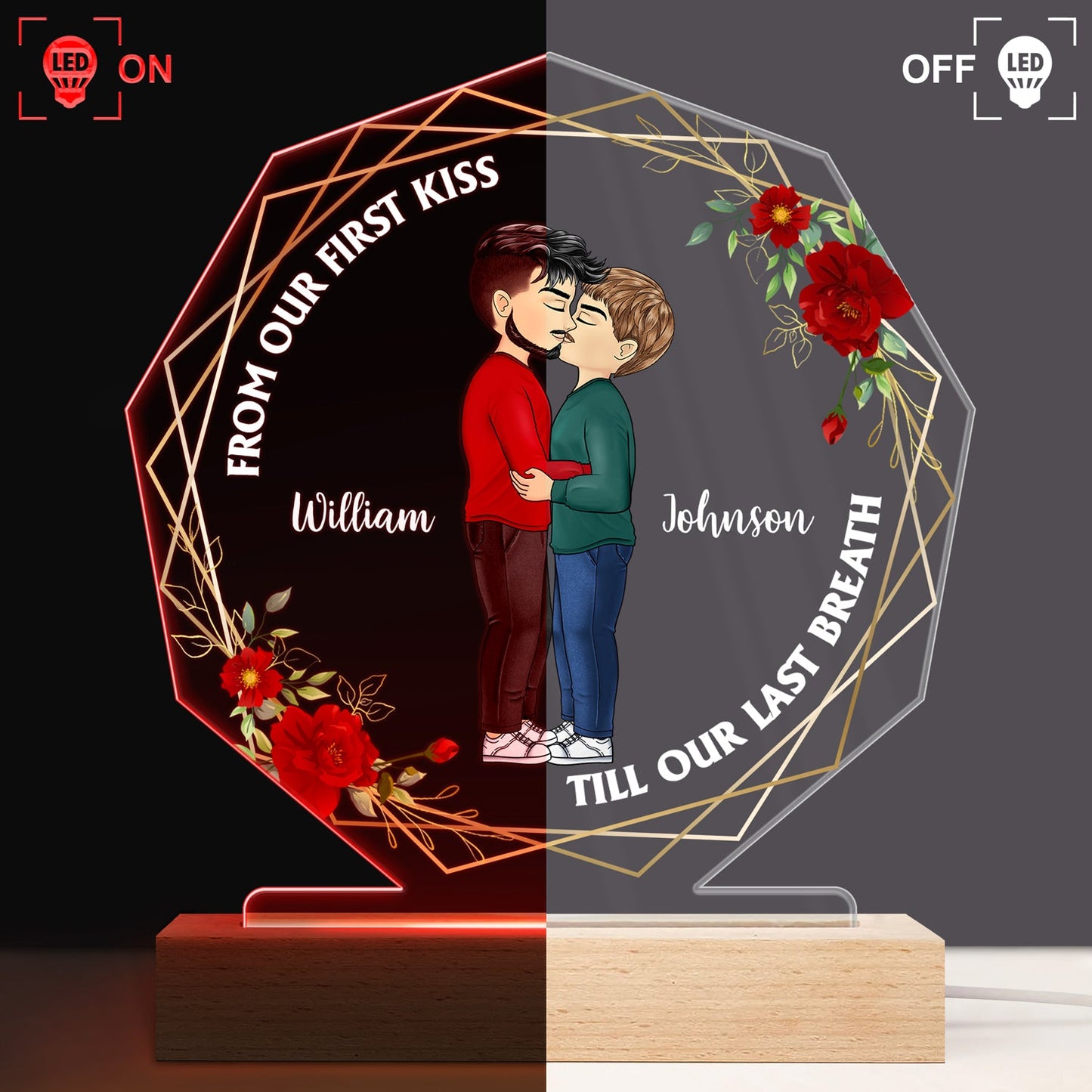 From Our First Kiss Till Our Last Breath - Gift For Couples - Personalized 3D Led Light Wooden Base