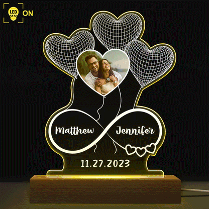 Custom Photo Infinity Hearts - Loving, Anniversary Gift For Couples, Spouse, Lover, Wife, Husband, Girlfriend, Boyfriend - Personalized 3D Led Light Wooden Base