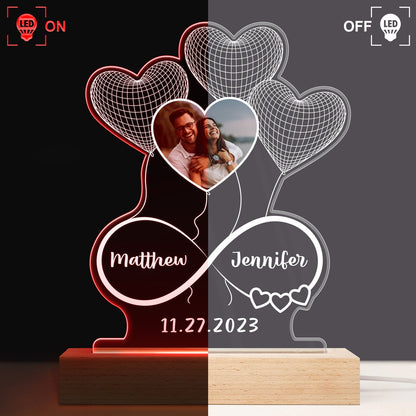 Custom Photo Infinity Hearts - Loving, Anniversary Gift For Couples, Spouse, Lover, Wife, Husband, Girlfriend, Boyfriend - Personalized 3D Led Light Wooden Base
