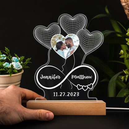 Custom Photo Infinity Hearts - Loving, Anniversary Gift For Couples, Spouse, Lover, Wife, Husband, Girlfriend, Boyfriend - Personalized 3D Led Light Wooden Base