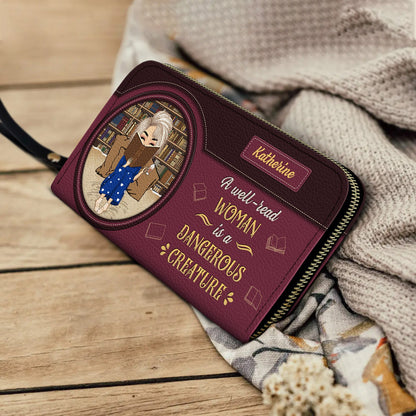 A Well Read Woman Is A Dangerous Creature - Gift For Reading Lovers - Personalized Leather Long Wallet