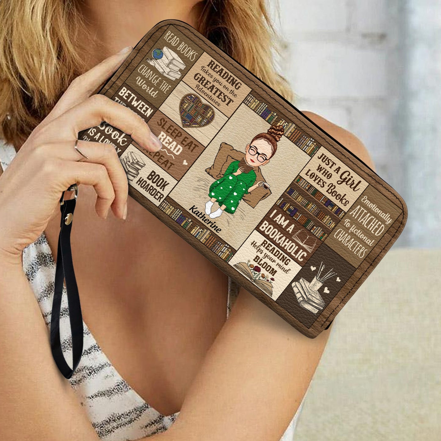 Book Hoarder - Gift For Book Reading Lovers - Personalized Leather Long Wallet