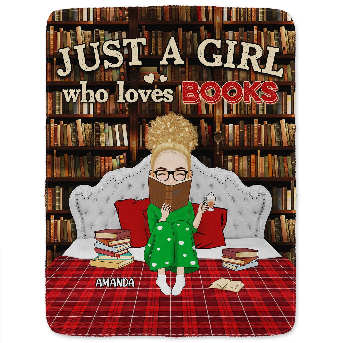 Just A Girl Who Loves Books Bed Sitting - Gift For Book Reading Lovers - Personalized Fleece Blanket