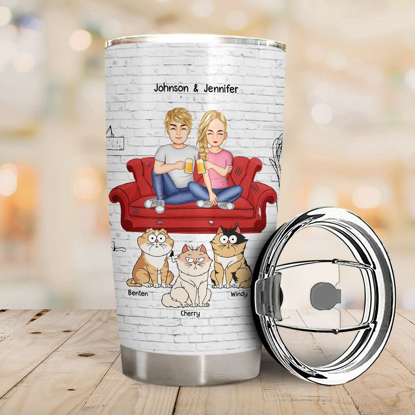 You And Me And The Cats - Gift For Cat Lovers - Personalized Tumbler